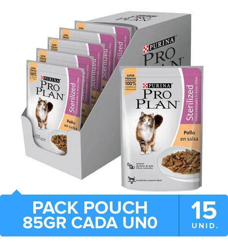 Alimento Para Gato Pro Plan Pouch Sterilized Pollo 85g X15un