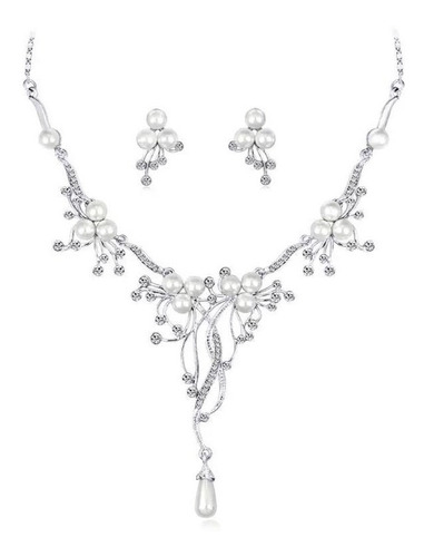 Imagen 2 de 3 de Corona Tiara Tocado Aretes Collar Novia Xv Cristales Set