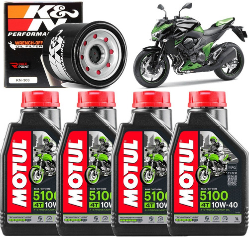 Kit Troca De Oleo Motul 5100 10w40 Filtro Oleo Kawasaki Z800