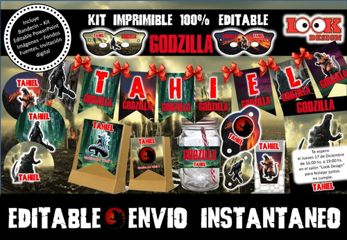 Kit Imprimible Candy Bar Godzilla 100% Editable