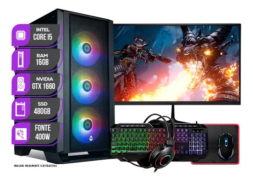 Imagem do produto PC Gamer Completo Mancer Intel i5 8ª, GTX 1660 16GB, SSD 480GB + Combo Periférico Gamer + Monitor 21 em Mercado Livre