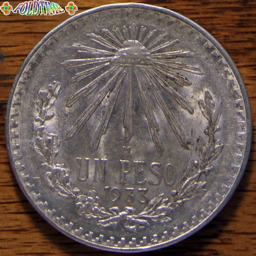 1933 Un Peso Moneda Mexicana Resplandor Rara Au Plata Ley 72