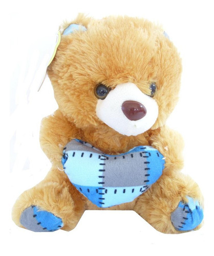 Oso De Peluche Marrón Con Corazón Azul 23 Cm X 20 Cm