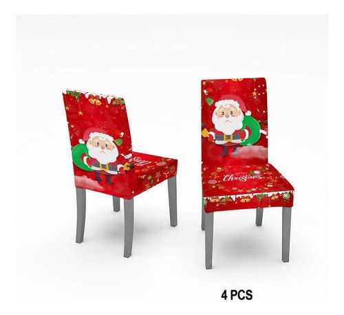 Qw1 4 Fundas Sillas Comedor Asiento Navideños Santa