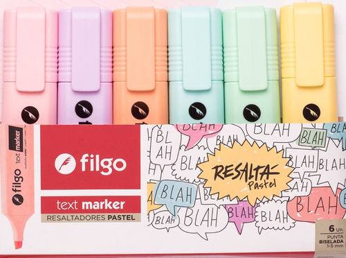 Estuche X 6 Colores De Resaltador Filgo Pastel