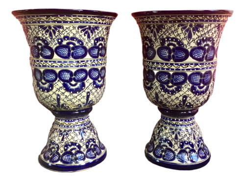 Maceta De Talavera Grande Copa ( Paquete Con 2 Piezas)