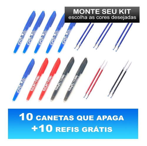 Promoção 10 Caneta Que Apaga Apagável Com 10 Refil Gratis