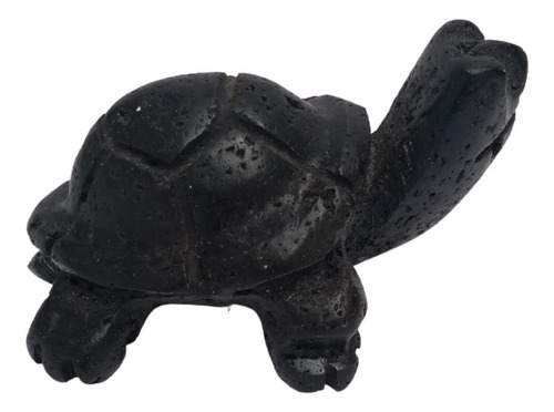 Estatua De Tortuga Tallada En Piedra Volcanica Negra 5x9 Cm