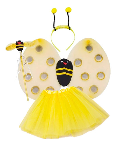 Disfraz Abeja Falda Alas Diadema Varita Niñas Halloween