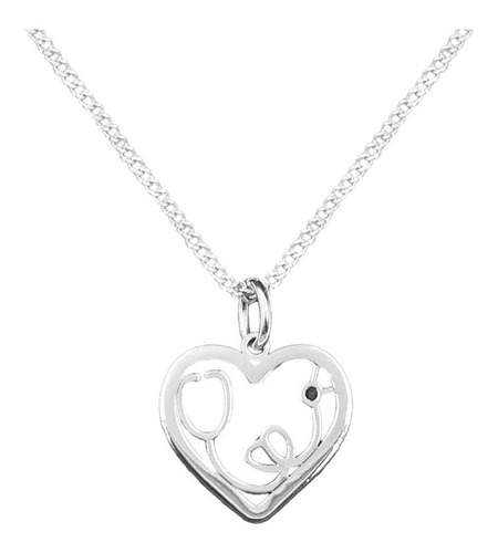 Dije Y Cadena Corazon Estetoscopio Plata 925 Con Envio