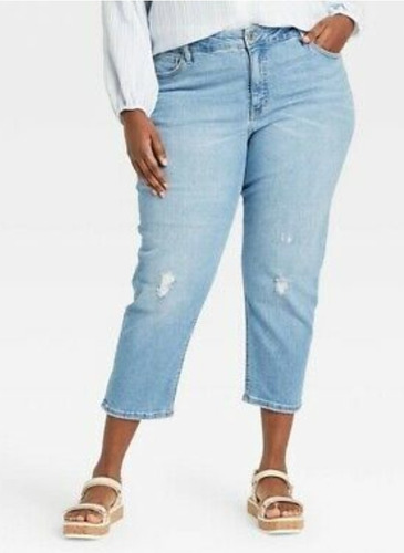Jeans Cropped Slim Pantalón Recto Mujer Talla Extra 22 / 3xl