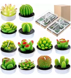 12pcs Velas Decorativas Cactus Suculenta Artificiales Verdes