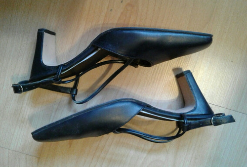 Zapatos De Cuero Negro Taco Bajo Punta Cuadrada Número 39