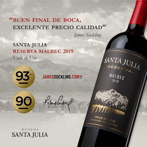 Imagen 2 de 5 de Vino Santa Julia Reserva Malbec 750 Ml Tinto Caja X 6