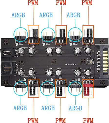Hub Multi Fan Cooler Argb + Pwm Gabinete Gamer Rig Mineração