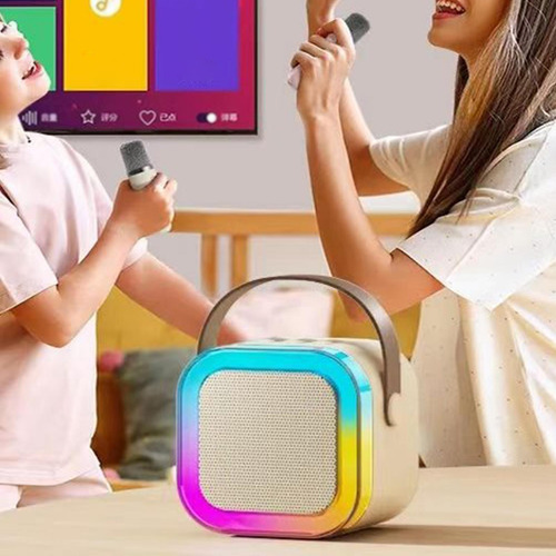 Mini Altavoz De Karaoke Con Micrófono 2 Micrófonos Blancos