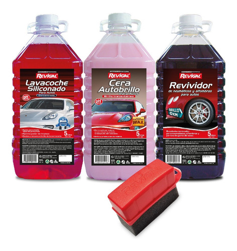 Shampoo Rojo Autobrillo Revividor Esponja Aplicadora Revigal