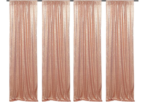 Fondo De Lentejuelas Color Oro Rosa, 4 Paneles De Cortinas D