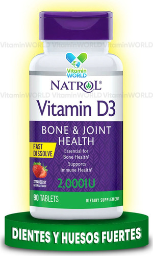 Natrol Vitamina D3, 90 Tabletas Fast Sabor Fresa