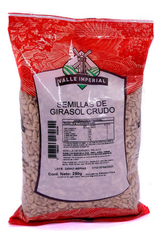 Semillas De Girasol Crudo 250 Gr. Marca Valle Imperial