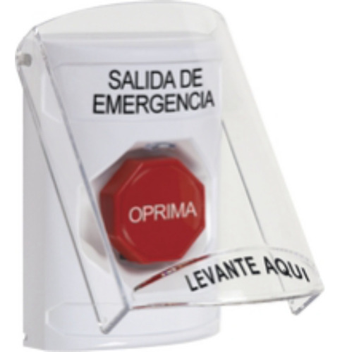 Botón De Emergencia, Texto En Español, Tapa Protectora De