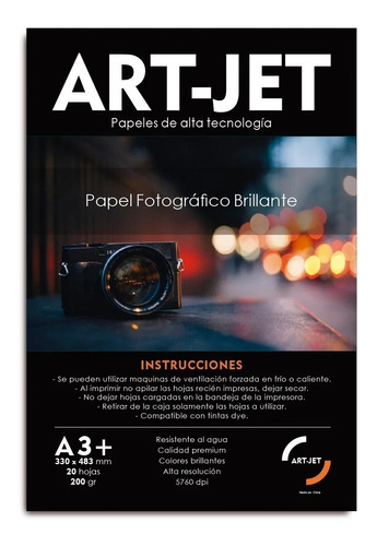 Papel Fotográfico Brillante A3+ 200gr X 20 Hojas Art-jet