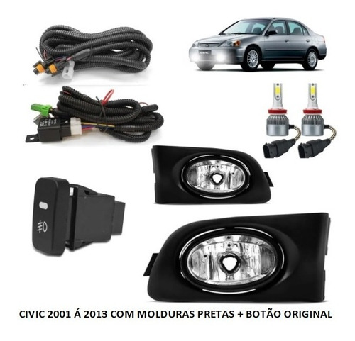 Kit Farol Milha Auxiliar Honda Civic 2001 2002 2003+superled