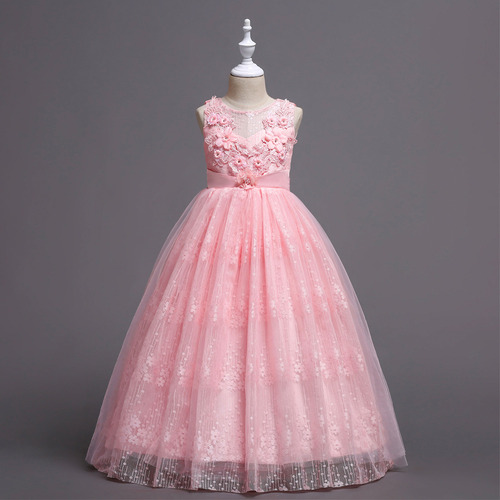 Vestido De Princesa De Tul Con Encaje De Flores Para Niñas