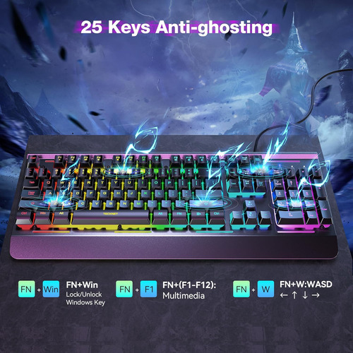 Teclado Inalámbrico Para Juegos Tecknet, Whisper Quiet, Negr