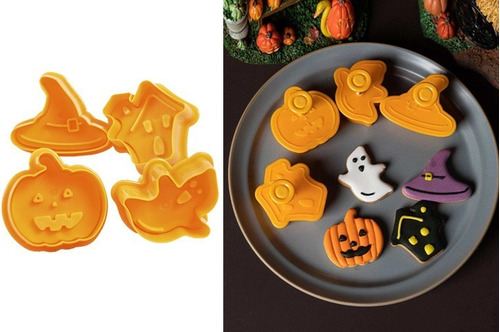 Imagen 3 de 4 de Pack Set Molde Cortante Halloween X4 Galleta Cookie Expulsor