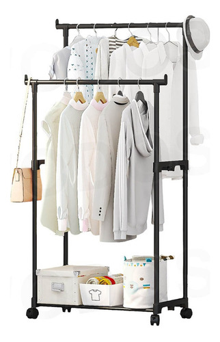 Rack Organizador Doble Para Ropa Perchero Closet Con Ruedas