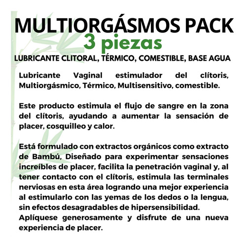 Lubricante Gel Base Agua Multiorgásmico Clitoral 3 Pz Pack Sabor Fresa