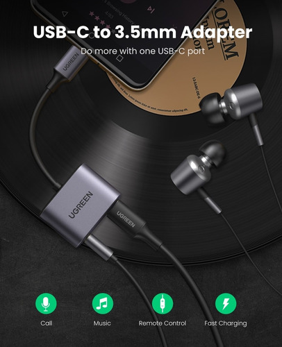 Adaptador Ugreen Usb-c A Jack 3.5 Mm Con Carga Rápida Pd