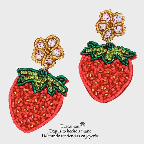 Pendientes Colgantes Bohemios Con Cuentas De Fresa Hechos A
