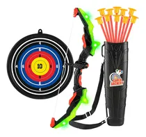 Comprar Set De Arco Y Flechas Infantil Con Luces LED Incluye 10 Flechas De Ventosa Y Diana Juguete De Tiro Seguro Para Niños Ideal Para Desarrollar Habilidades De Precisión y Coordinación MRT MRT-5 Negro