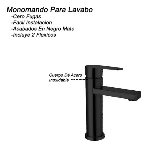 Rubinett XK-MN-BML Monomando Lavabo U Ovalin Baño Acero 304 Alto Negro Mate
