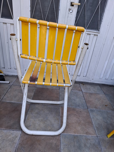 Reposera De Caño Y Pvc Retro Vintage Plegable Firme Amarillo