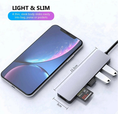 Hub Adaptador Usb C 6 En 1 Para Macbook iPad Tablet Notebook