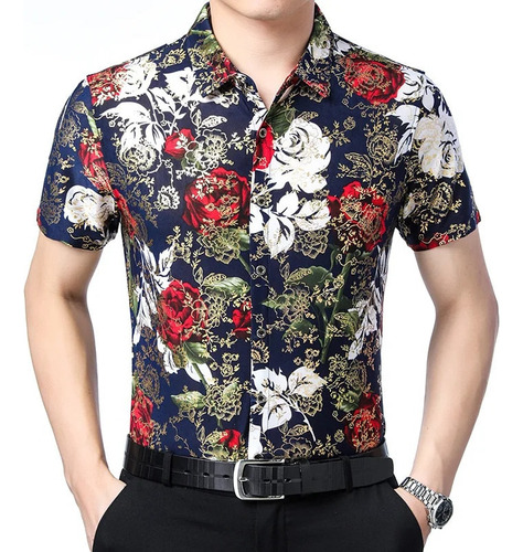Camisa De Manga Corta De Moda Con Estampado De Flores Brilla