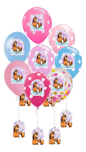 Set 8 Globos Con Adhesivos Personalizados Spirit Niñas