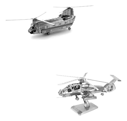 Pack 2 Puzzles 3d Metal, Helicópteros Chinook + Comanche