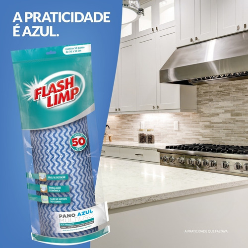 Pano De Limpeza Flash Limp Bobina Rolo 50 Panos 21x29cm Azul