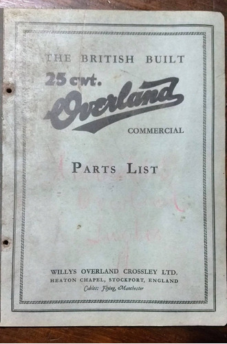 Manual Usuario Overland 25 Cwt Original Año 1928 