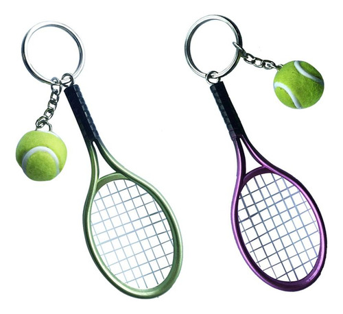 Llavero Mini Pelota De Tenis Con Raqueta Color Morado