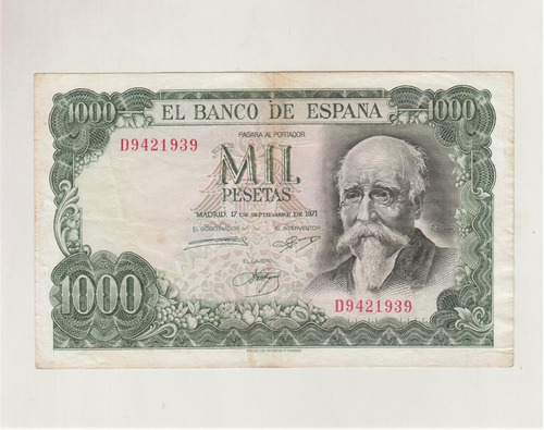 Billete España 1000 Pesetas 1971 José Echegaray (c85)