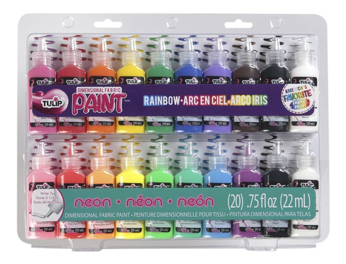 Set De 20 Pinturas De Tela Tulip Arcoiris/ Neón De 0.75