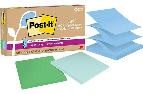 Post-it Papel 100% Reciclado Notas Emergentes Súper Adhesiva