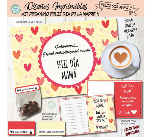 Kit Imprimible Día De La Madre Desayuno/merienda Corazones