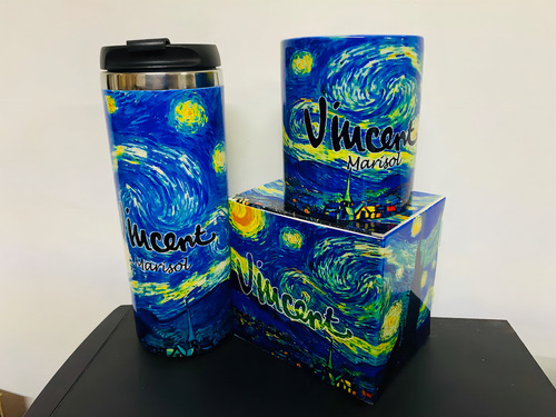 Termo Con Taza De La Noche Estrellada, Van Gogh Color Verde Oscuro