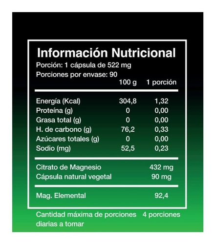 Imagen 2 de 2 de Citrato Magnesio Premium - 90 Capsulas - 3 Meses Tratamiento